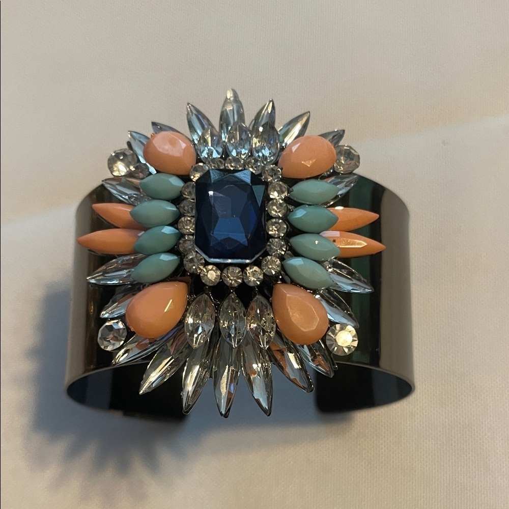 Elegant Blue and Orange Gemstone Cuff Bracelet